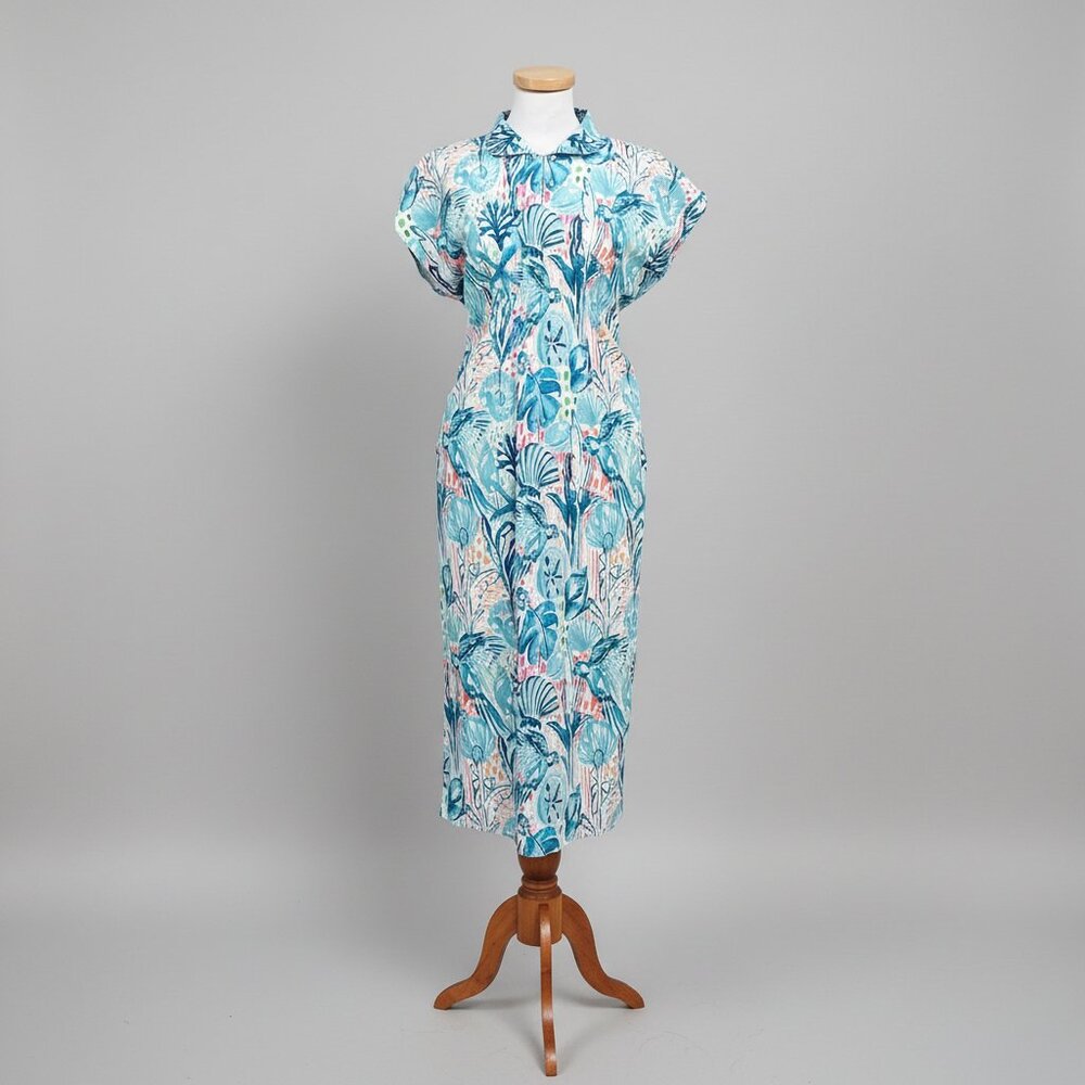 Holly Shae Design blue shell print mai dress, size XS/M